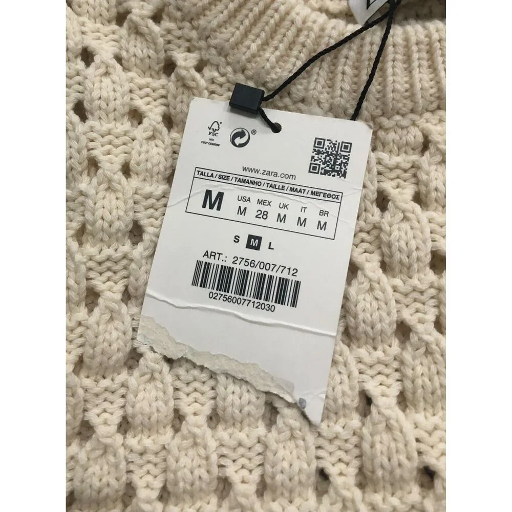 Zara Cream Knit Sleeveless Sweater Tunic Mini Dress Medium New w Tags - Picture 2 of 6